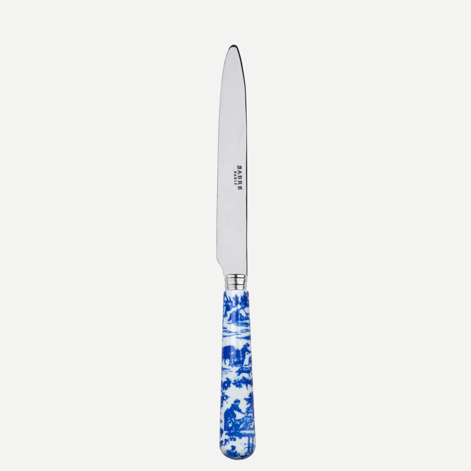 Serrated Dinner knife Blade - toile de jouy - Blue