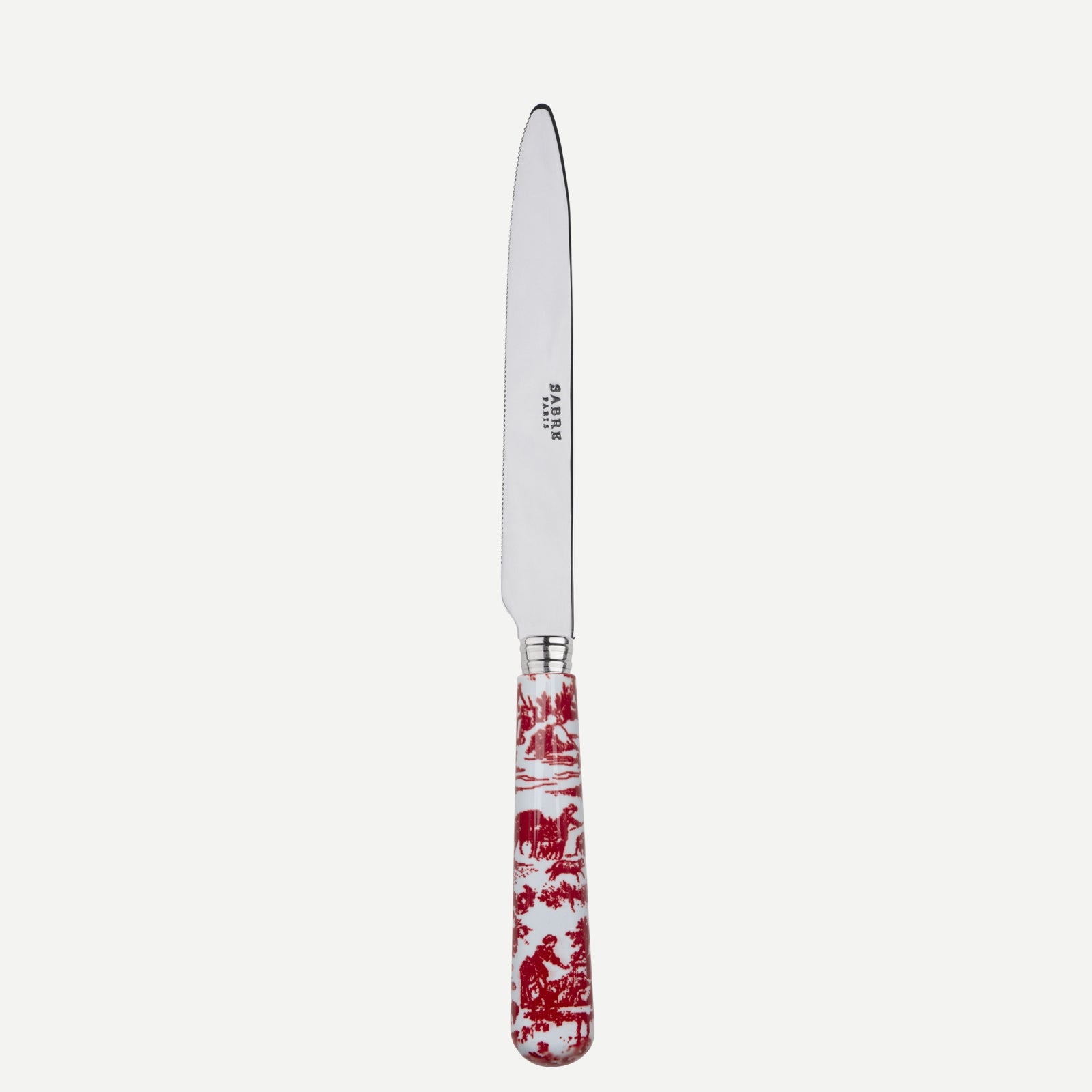 Couteau à lame crantée - Toile de jouy - Rouge