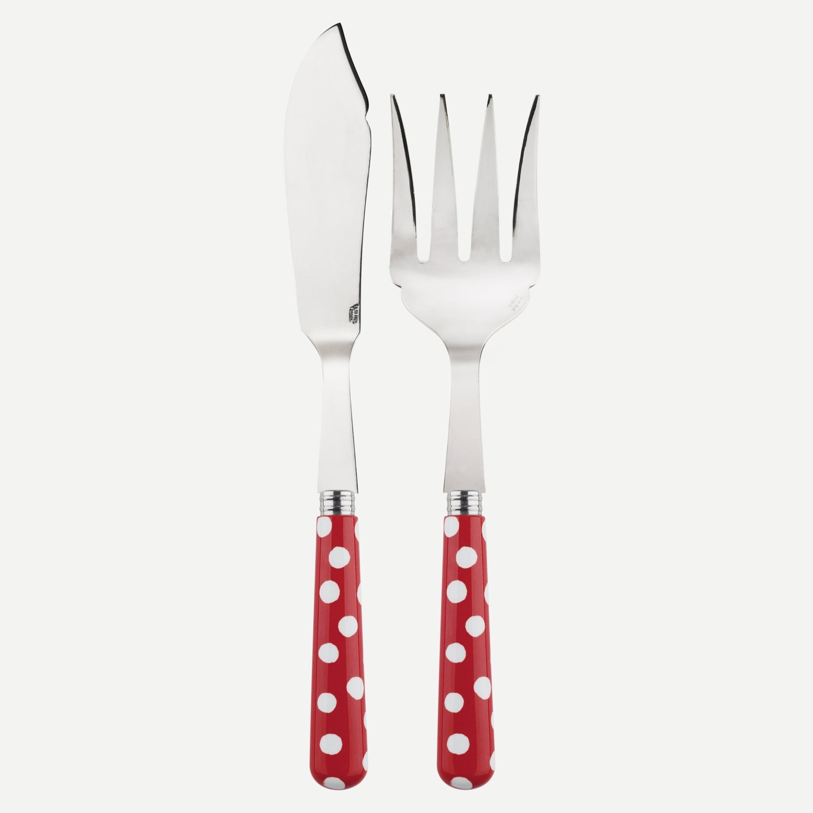 Fish serving set - White Dots. - Red