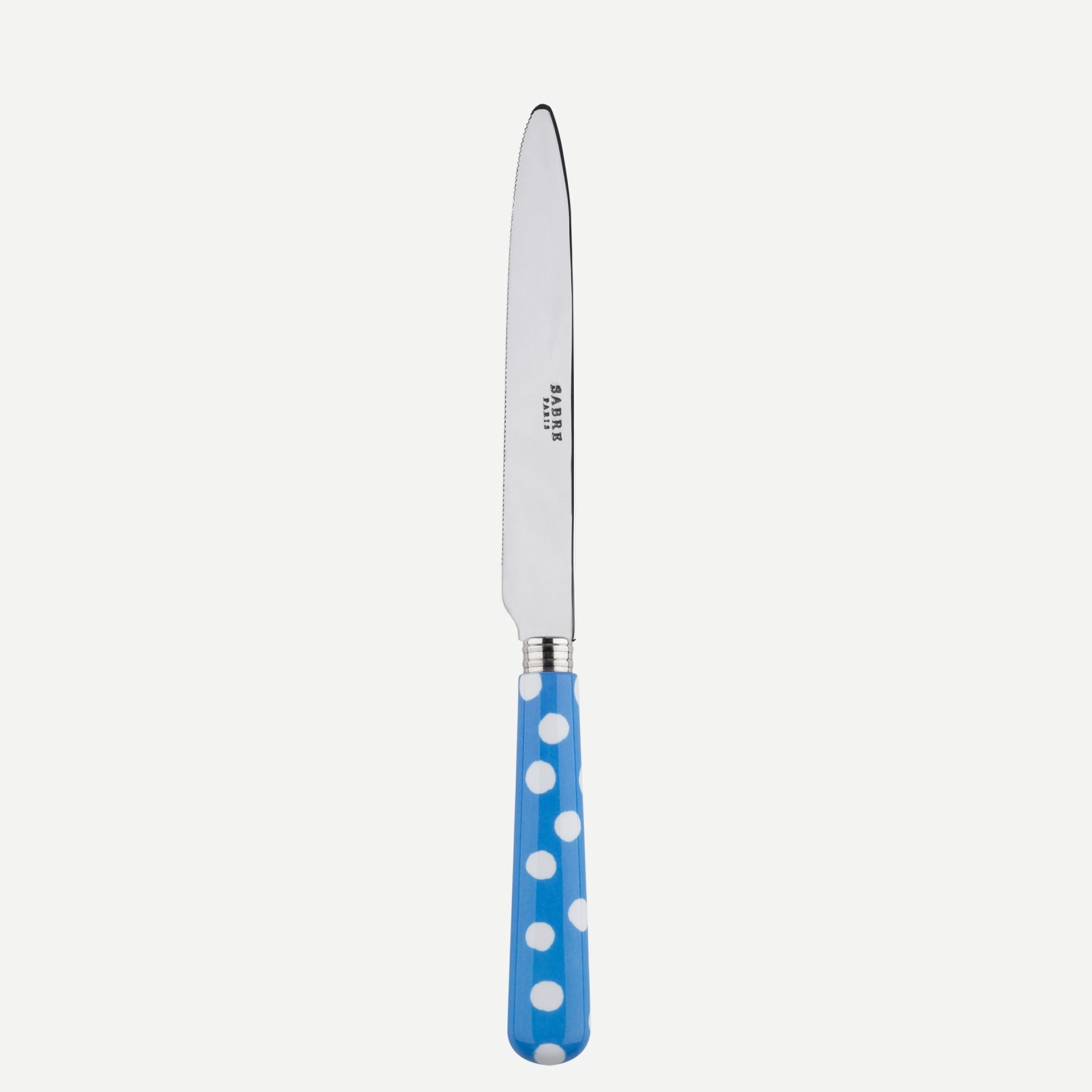 Couteau à lame crantée - Pois Blancs - Bleu clair