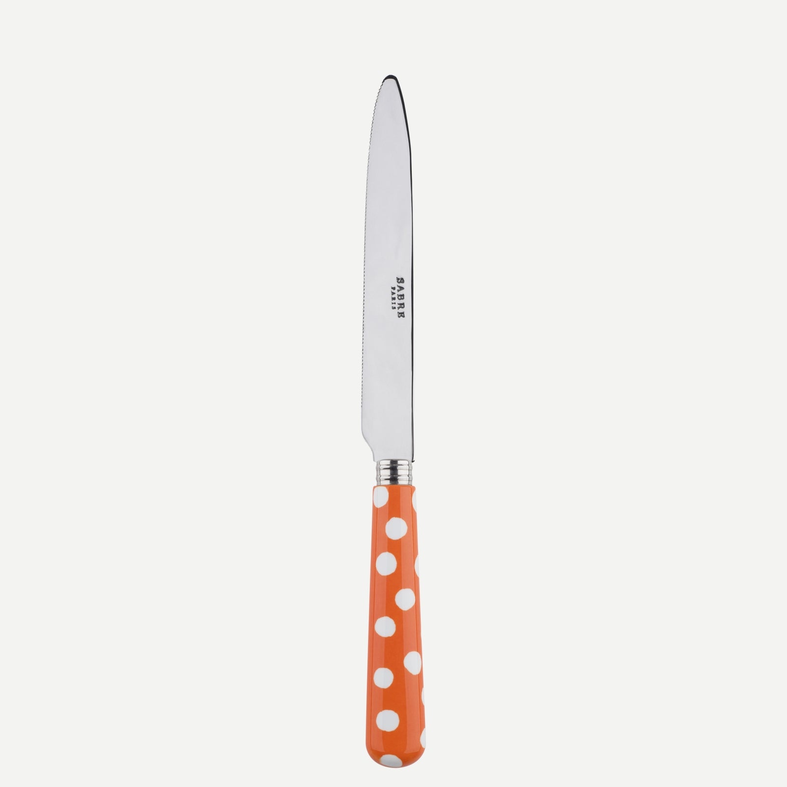 Serrated Dinner knife Blade - White Dots. - Orange